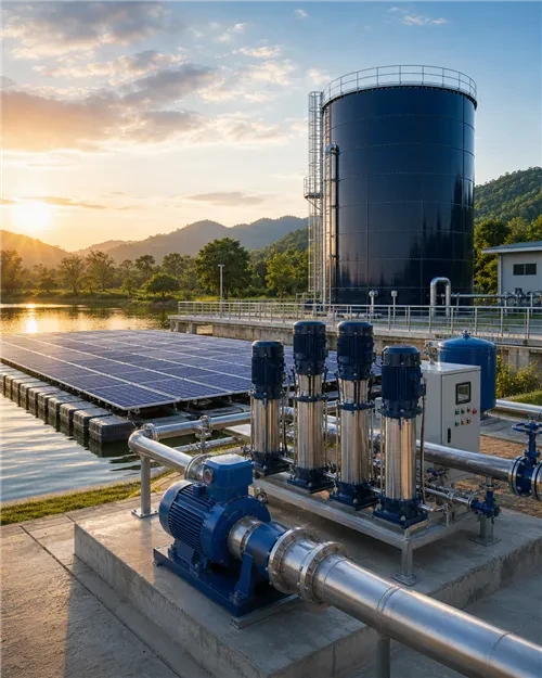 Integrated pump, floating platform and tank solution